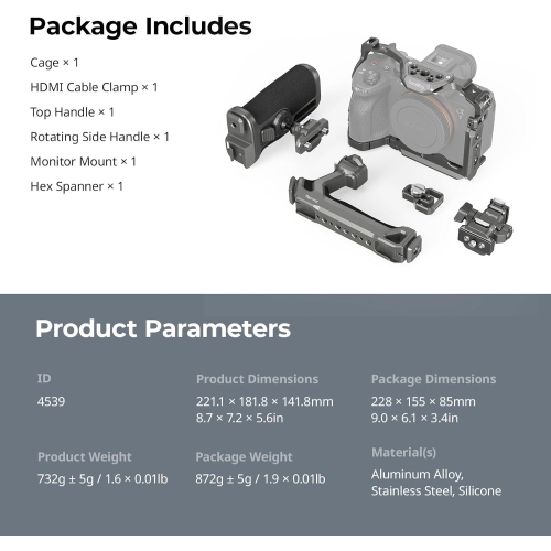 SMALLRIG Cage Kit for Sony Alpha 7R V/Alpha 7 IV/Alpha 7S III, HawkLock Quick Release Advanced Camera Cage with Handle, Monitor Mount - 4539