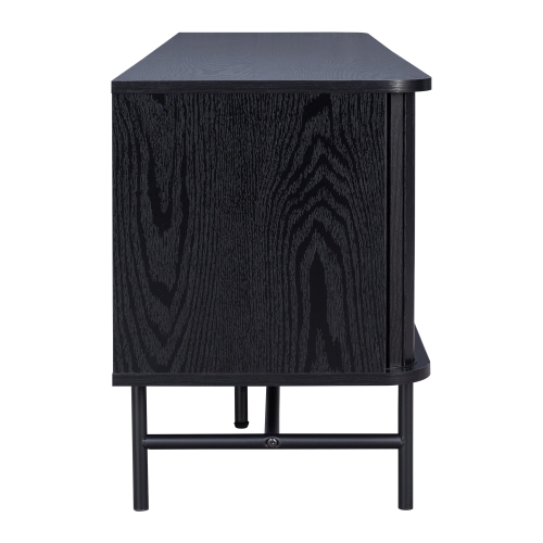CorLiving Hikari Black Engineered Wood TV Stand for Most TVs up to 75" with Fluted Sliding Doors, Drawer, and Shelf