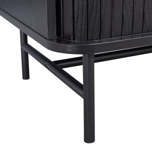 CorLiving Hikari Black Engineered Wood TV Stand for Most TVs up to 75" with Fluted Sliding Doors, Drawer, and Shelf