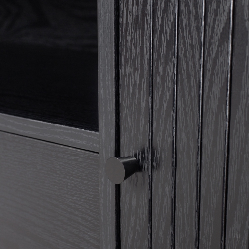 CorLiving Hikari Black Engineered Wood TV Stand for Most TVs up to 75" with Fluted Sliding Doors, Drawer, and Shelf