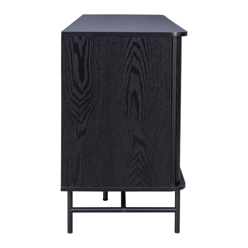 CorLiving Hikari Black Engineered Wood Sideboard with Fluted Side Sliding Doors, 2 Drawers, and a Shelf