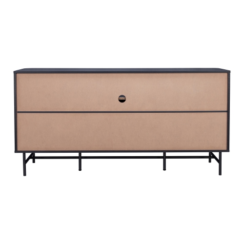 CorLiving Hikari Black Engineered Wood Sideboard with Fluted Side Sliding Doors, 2 Drawers, and a Shelf