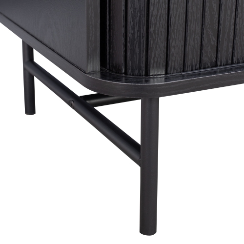 CorLiving Hikari Black Engineered Wood Sideboard with Fluted Side Sliding Doors, 2 Drawers, and a Shelf