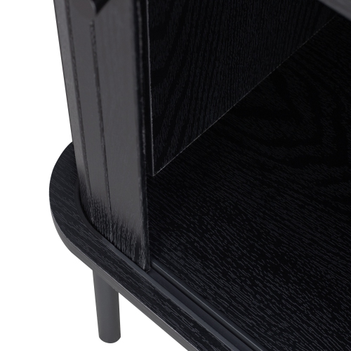 CorLiving Hikari Black Engineered Wood Sideboard with Fluted Side Sliding Doors, 2 Drawers, and a Shelf