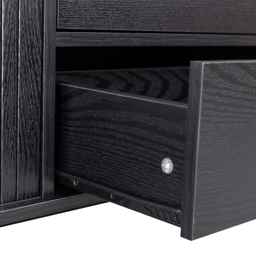 CorLiving Hikari Black Engineered Wood Sideboard with Fluted Side Sliding Doors, 2 Drawers, and a Shelf