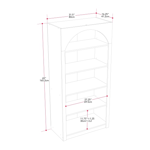 CorLiving Caldwell Black Engineered Wood Arched Top Adult Bookcase with 5 Shelves
