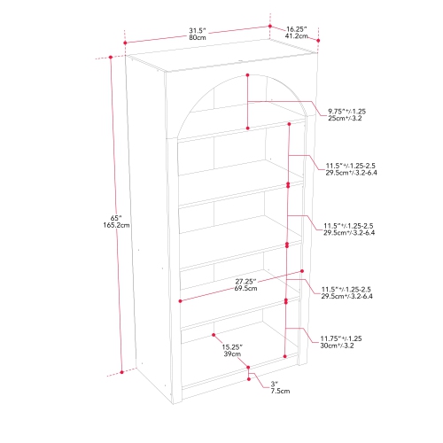 CorLiving Caldwell Black Engineered Wood Arched Top Adult Bookcase with 5 Shelves