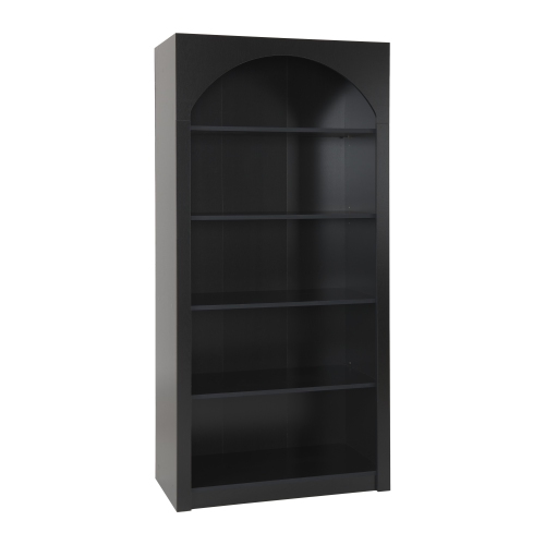 CorLiving Caldwell Black Engineered Wood Arched Top Adult Bookcase with 5 Shelves
