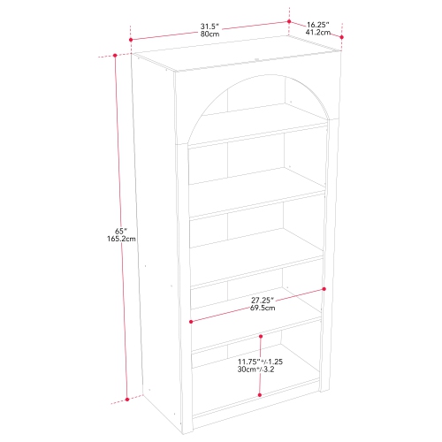 CorLiving Caldwell White Engineered Wood Arched Top Adult Bookcase with 5 Shelves