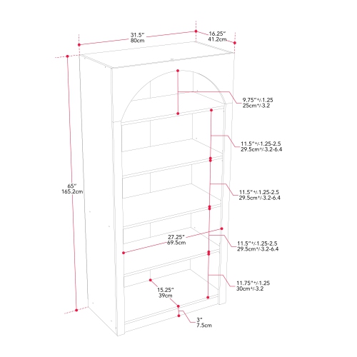 CorLiving Caldwell White Engineered Wood Arched Top Adult Bookcase with 5 Shelves