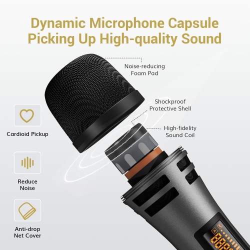 TONOR Wireless Microphones, UHF Dual Karaoke Microphone System, Microfonos Inalambricos with Rechargeable Receiver, Cordless Dynamic Mic for Singing,
