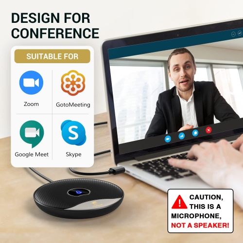 TONOR USB Conference Microphone, 360° Omnidirectional PC Computer Condenser Mic with Mute Button for Online Meeting/Class, Zoom Call, Skype Chatting,