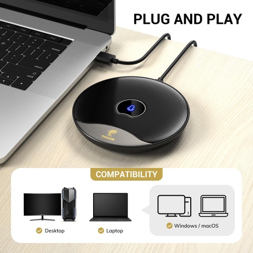 TONOR USB Conference Microphone, 360° Omnidirectional PC Computer Condenser Mic with Mute Button for Online Meeting/Class, Zoom Call, Skype Chatting,