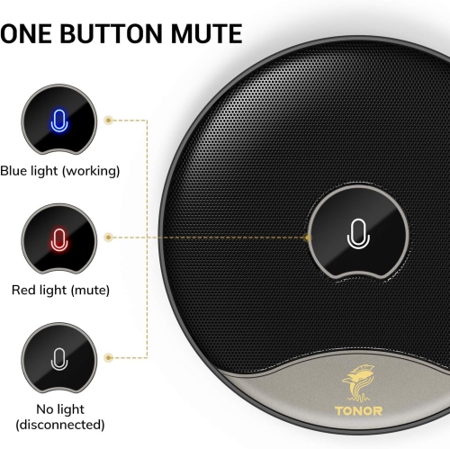 TONOR USB Conference Microphone, 360° Omnidirectional PC Computer Condenser Mic with Mute Button for Online Meeting/Class, Zoom Call, Skype Chatting,