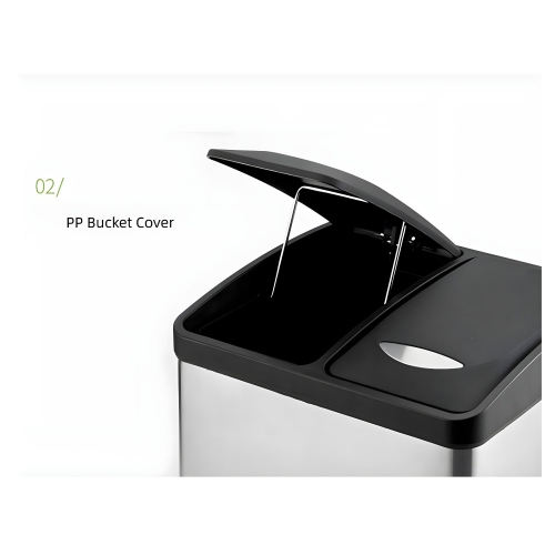 Triple Compartment Stainless Steel Recycling Bin with Foot Pedals – 45L Step-On Trash Can for Kitchen, Home, and Office Waste Separation