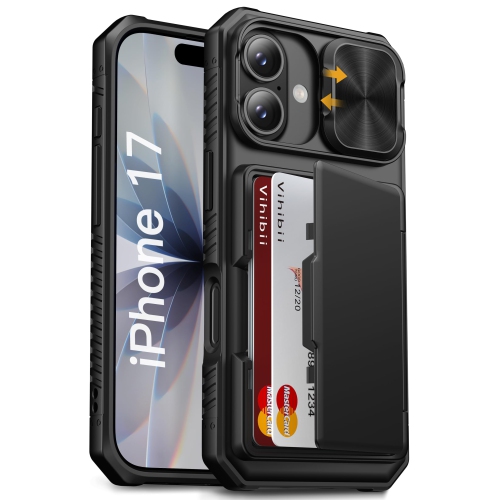 HLD  Iphone 17 Case Wallet w Card Holder (4 Cards) Rfid Blocking & Slide Camera Cover, Military Grade Drop Protection, Rugged Hard Back & Silicone