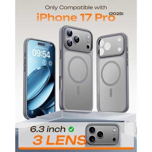 iPhone 17 Pro Case, Full Camera Protection, Built-in Magnetic Ring, Compatible with Magsafe, Drop Protection, Translucent Matte Phone Case for iPhone