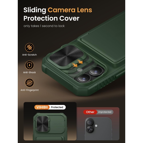 iPhone 17 Case with Card Holder RFID Blocking & Slide Camera Cover, Military Grade Drop Protection, Rugged Hard Back & Silicone Edge Wallet Phone