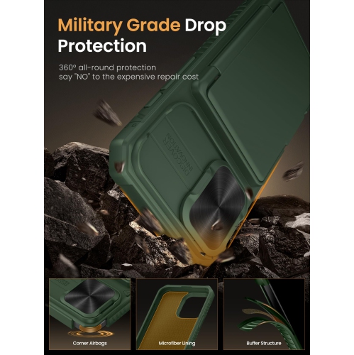 iPhone 17 Case with Card Holder RFID Blocking & Slide Camera Cover, Military Grade Drop Protection, Rugged Hard Back & Silicone Edge Wallet Phone