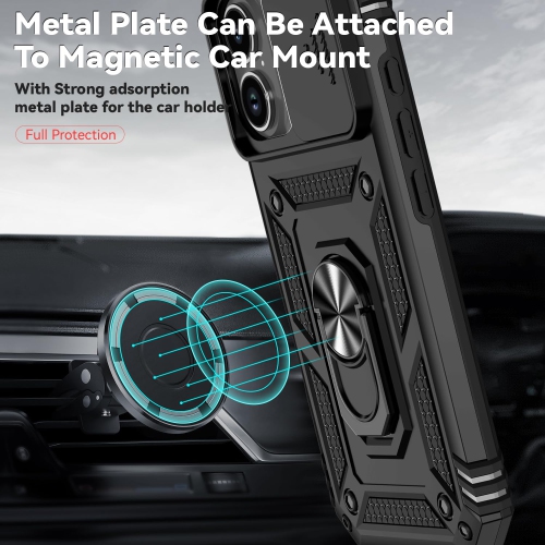 iPhone 17 Case with Slide Camera Cover with Ring Holder Kickstand Military Grade Drop Protection Shockproof Case for iPhone 17 6.3 inch Black TC