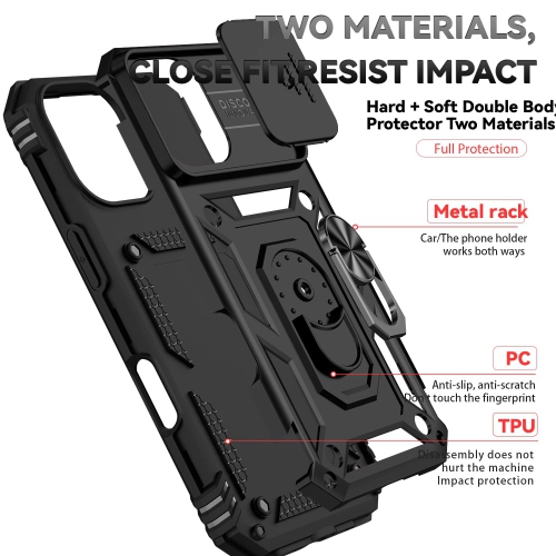 iPhone 17 Case with Slide Camera Cover with Ring Holder Kickstand Military Grade Drop Protection Shockproof Case for iPhone 17 6.3 inch Black TC