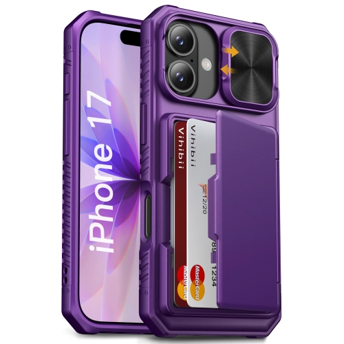 HLD  Iphone 17 Case w Card Holder (4 Cards) Rfid Blocking & Slide Camera Cover & Raised Edges Protect Screen, Shockproof Back & Silicone Edge Wallet