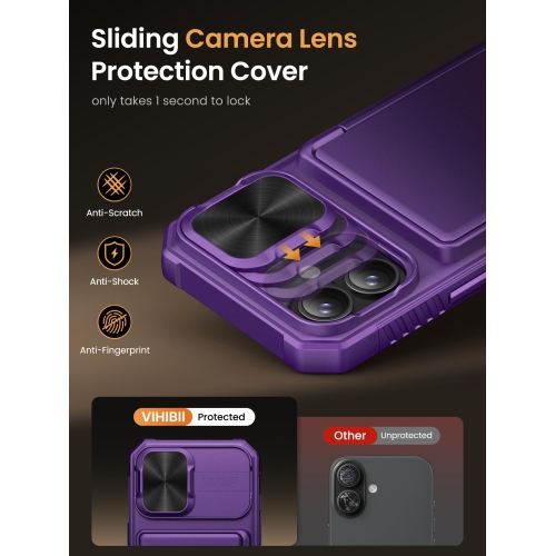 iPhone 17 Case with Card Holder RFID Blocking & Slide Camera Cover & Raised Edges Protect Screen, Shockproof Back & Silicone Edge Wallet Phone Case,