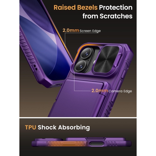 iPhone 17 Case with Card Holder RFID Blocking & Slide Camera Cover & Raised Edges Protect Screen, Shockproof Back & Silicone Edge Wallet Phone Case,