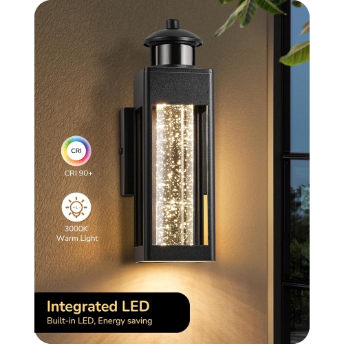 EDISHINE 2 Pack LED Outdoor Wall Lights, Front Porch Light with Motion & Photocell Sensor, Crystal Bubble Glass, 3000K, IP44 Waterproof- HOWL21B