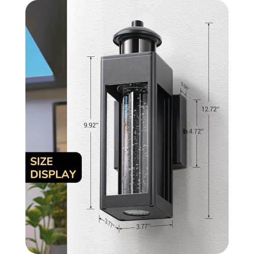 EDISHINE 2 Pack LED Outdoor Wall Lights, Front Porch Light with Motion & Photocell Sensor, Crystal Bubble Glass, 3000K, IP44 Waterproof- HOWL21B