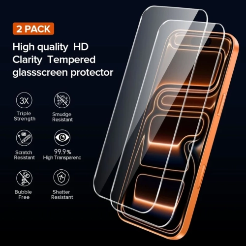 3-in-1 Clear Case for iPhone 17 Pro Max with 2-Pack Tempered Glass Screen Protectors – Military Grade Drop Protection, Hard Back, Slim Shockproof &