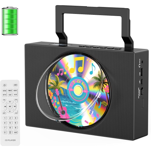 MYACUC  Portable CD Player for Home, Bluetooth CD Player w Speaker Display Remote Control, Rechargeable CD Player Support Repeat Playback Fm Radio USB