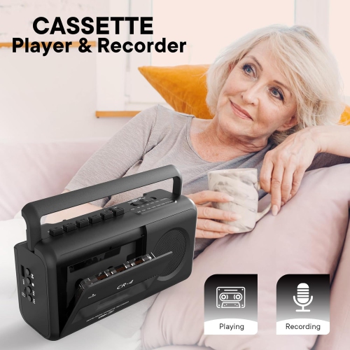 Lecteur de cassettes portatif, radios Boombox convertissant AM/FM et MP3 en cassettes, microphone intégré pour enregistrement vocal, lecture TF/USB