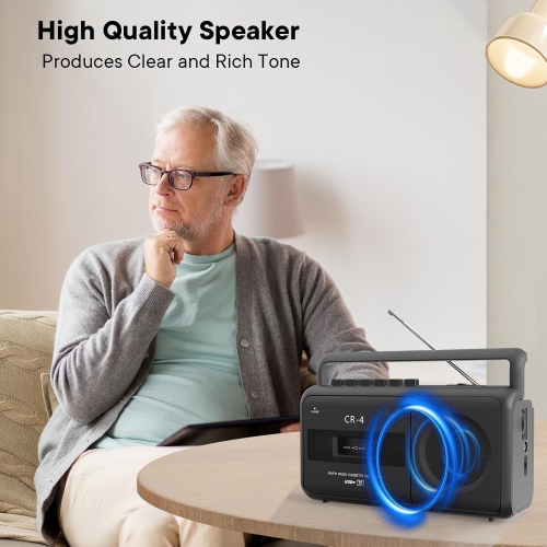 Lecteur de cassettes portatif, radios Boombox convertissant AM/FM et MP3 en cassettes, microphone intégré pour enregistrement vocal, lecture TF/USB