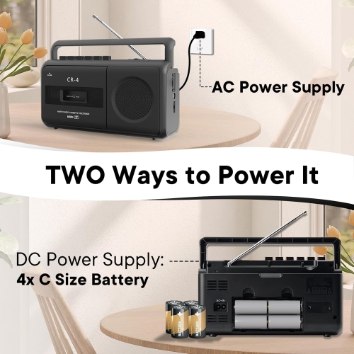 Lecteur de cassettes portatif, radios Boombox convertissant AM/FM et MP3 en cassettes, microphone intégré pour enregistrement vocal, lecture TF/USB