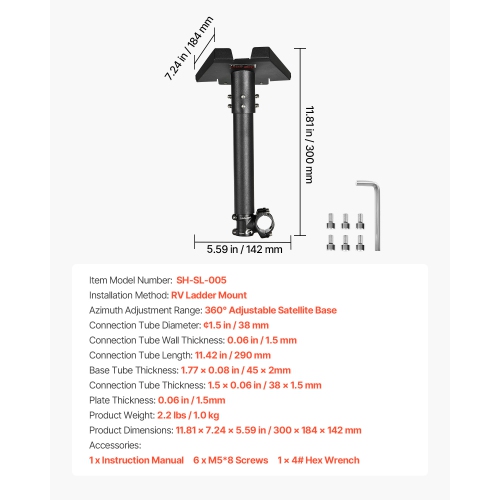 Starlink RV Ladder Mount, 360°Adjustable Angle Mounting Standard Gen 3 Pipe Kit