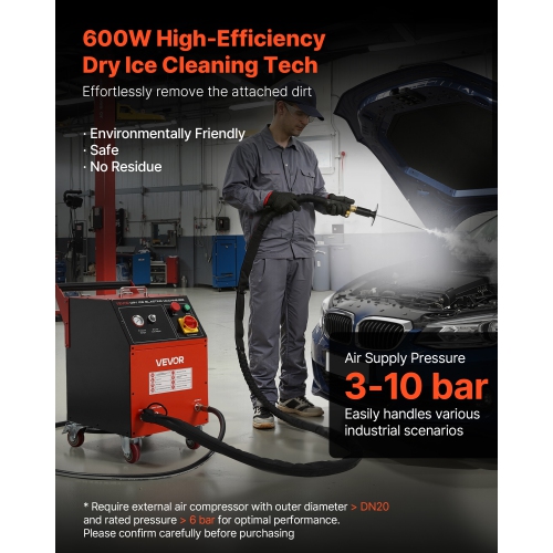 Dry Ice Blasting Machine, 11LBS Capacity Dry Ice Cleaning Machine with 4 Nozzles, Adjustable Pressure