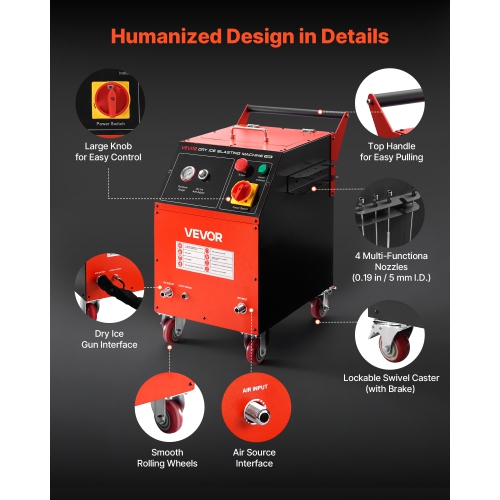 Dry Ice Blasting Machine, 11LBS Capacity Dry Ice Cleaning Machine with 4 Nozzles, Adjustable Pressure