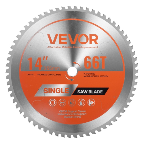 Circular Saw Blade, 14 inch Diameter, 66 Sharp Alloy Teeth, 1 inch Arbor, Fine Finish, Metal Cutting Blade