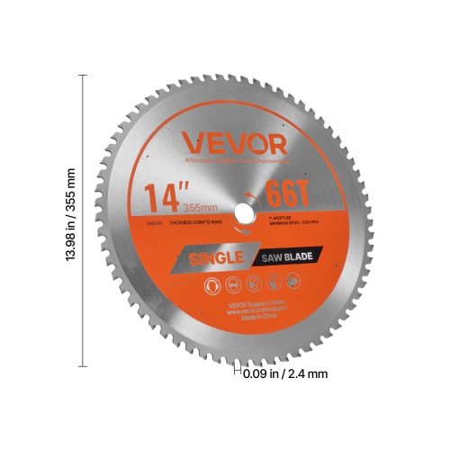 Circular Saw Blade, 14 inch Diameter, 66 Sharp Alloy Teeth, 1 inch Arbor, Fine Finish, Metal Cutting Blade