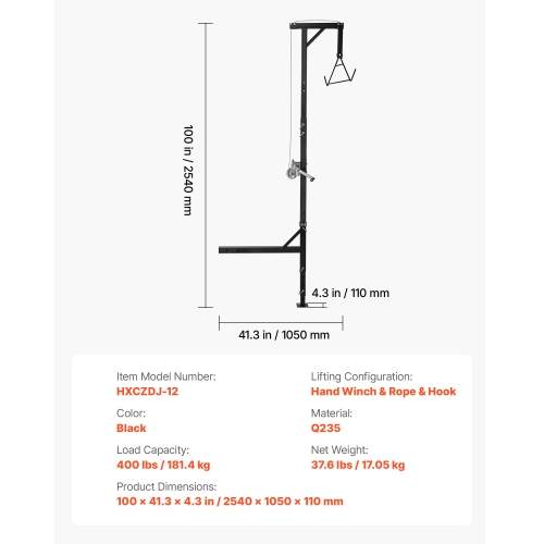 Truck Hitch Game Hoist, 400 lbs Load Capacity,360-Degree Swivel Shaft, Hunting Deer Hoist with 2-inch Receiver