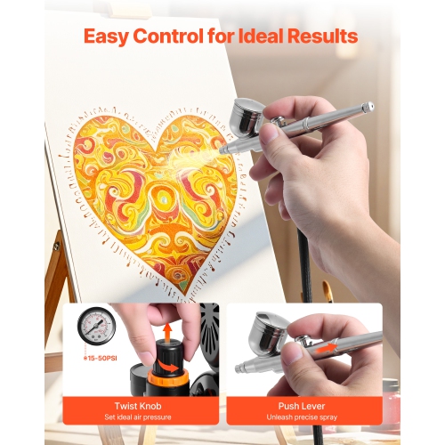 Kit d'aérographe, 1/6 HP, Kit d'aérographe avec compresseur d'air et réservoir, 3 Airbrush Professional à double action avec 3 embouts