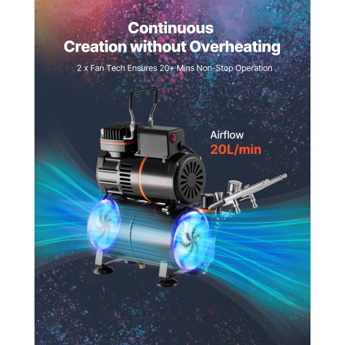 Kit d'aérographe, 1/6 HP, Kit d'aérographe avec compresseur d'air et réservoir, 3 Airbrush Professional à double action avec 3 embouts