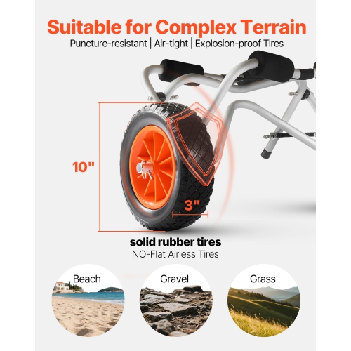 Chariot pour kayak, capacité de charge 250 lb, chariot pliable pour kayak avec pneus en caoutchouc solide de 10 po et 1 courroie à cliquet