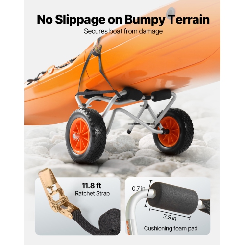 Chariot pour kayak, capacité de charge 250 lb, chariot pliable pour kayak avec pneus en caoutchouc solide de 10 po et 1 courroie à cliquet