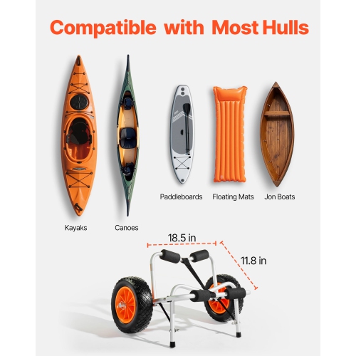 Chariot pour kayak, capacité de charge 250 lb, chariot pliable pour kayak avec pneus en caoutchouc solide de 10 po et 1 courroie à cliquet