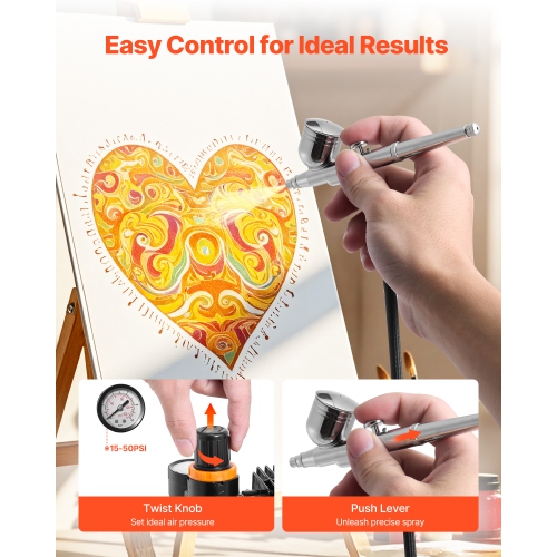 Trousse d'aérographe, 1/6 HP, 3 conseils,Trousse de brosse à air avec compresseur à air, 3 brosses à air professionnelles à double action