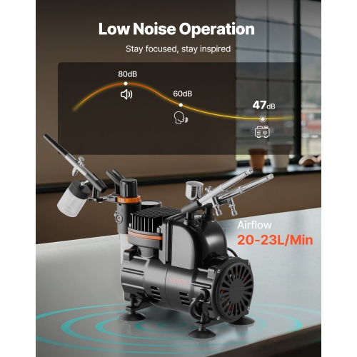Trousse d'aérographe, 1/6 HP, 3 conseils,Trousse de brosse à air avec compresseur à air, 3 brosses à air professionnelles à double action