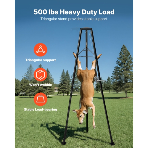 Palan à trépieds pour cerfs, capacité de charge 500&nbsp;lb, élévateur de treuil pour chasse avec Gambrel et treuil manuel