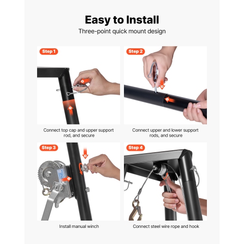 Palan à trépieds pour cerfs, capacité de charge 500&nbsp;lb, élévateur de treuil pour chasse avec Gambrel et treuil manuel